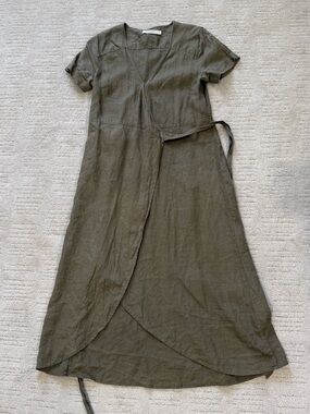 Sportscraft Olive Wrap Midi Linen Dress Australia